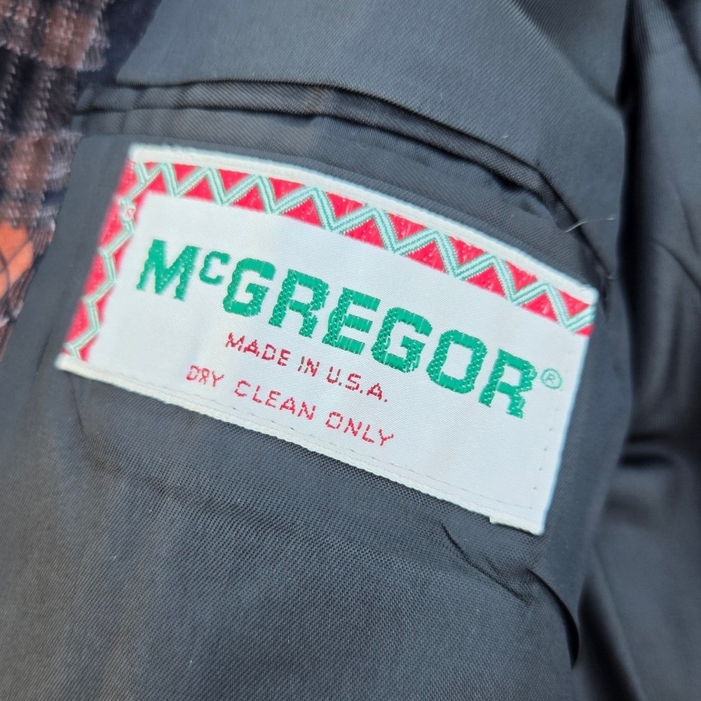 Mens Velvet Blazer McGregor Patchwork Orange Black Plaid Vintage 42 USA Classic‎ - Picture 7 of 8